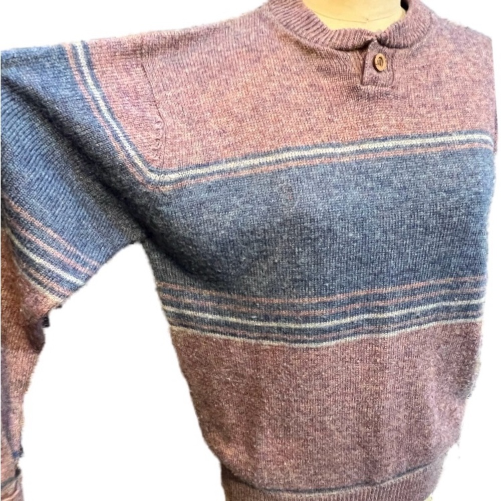 VINTAGE 70s JCPenney space dyed stripe knit sweater wool blend button collar 80s